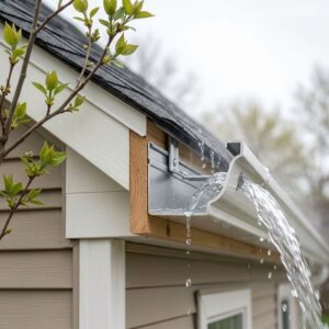 A detailed cross-section close-up of a 6-inch grey seamless gutter